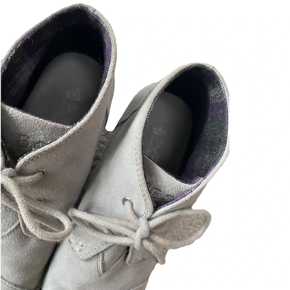 Wedge Heel Ankle Booties Lace Up Suede Boots Bobs Sketchers Gray Size 8 1/2